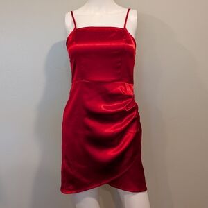 SHEIN Satin Red Shiny Mini Dress With Adjustable Straps Size XS